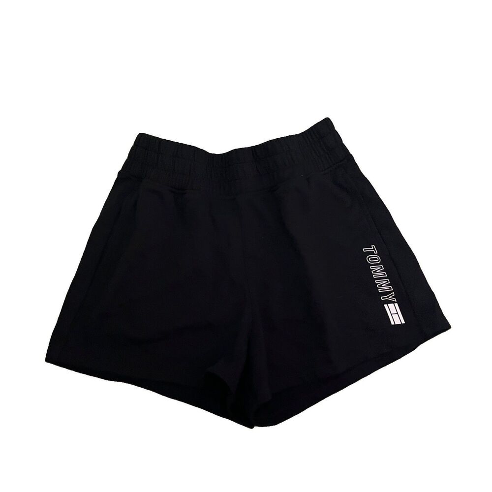 Tommy Hilifiger Athletic Shorts Size S Black Wide Leg Elastic Waist Logo Pockets